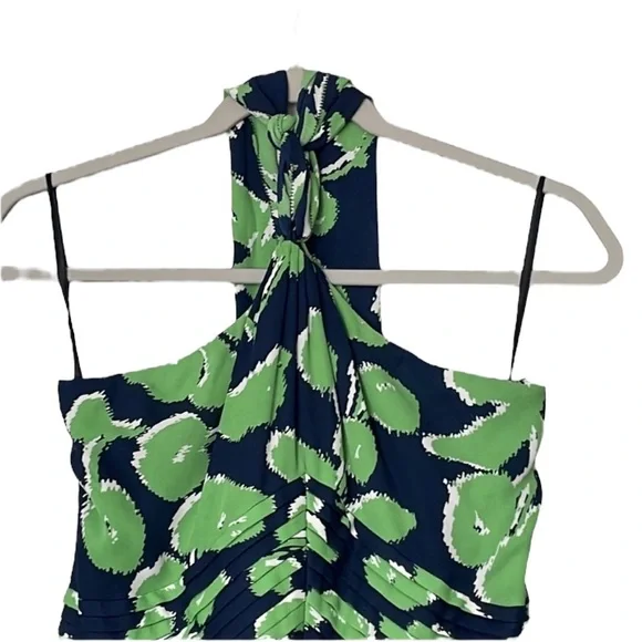 Tory Burch Eloriane Navy/Green Leaf Print Silk
Halter Dress Size 8 - Picture 5 of 14